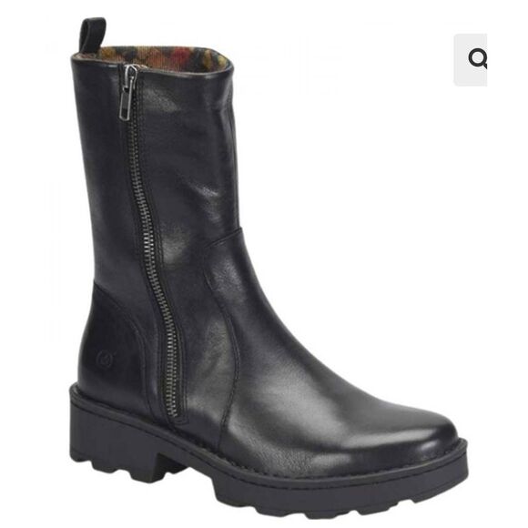 Born Leather Boots Size 7.5 Black Side Zip Heeled Platform Boot - Picture 7 of 7